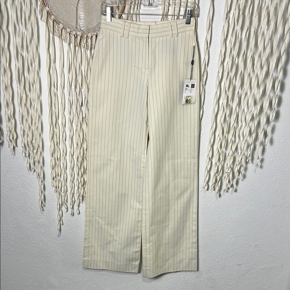 Burberry London NWT Cream Pinstripe Wide Leg Trouser Size US2 - Picture 1 of 11